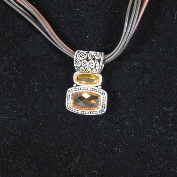 Cookie Lee Lot of 2 Necklaces Amber Orange Colors Cameo Brown Bronze Cord Chain - Picture 2 of 10